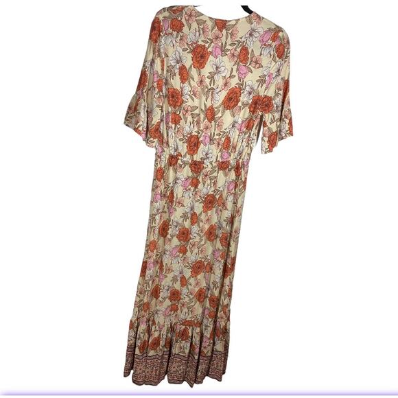 Petal & Pup Fraser Floral Button Tie Maxi Dress Cream Orange Pink Womens Size 8 - Picture 3 of 6